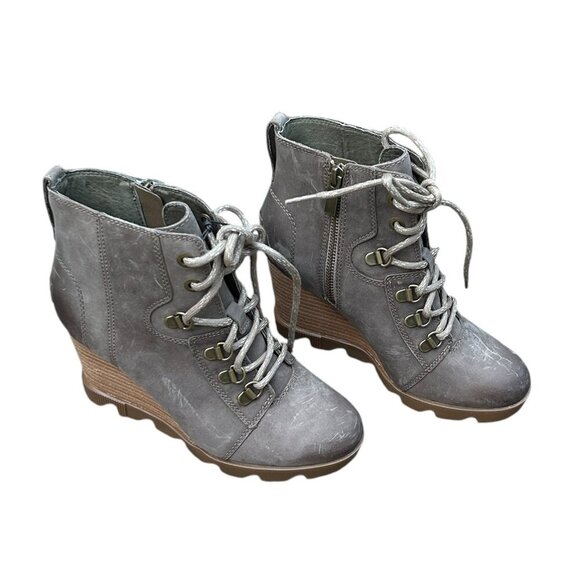 Sorel Joan Uptown Lace Khaki II Waterproof Wedge Boots Size 6 NIB - Picture 1 of 12